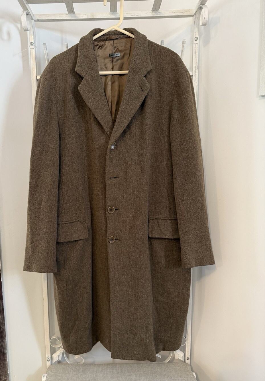 MENS VESTIMENTA Pure WOOL Italian trench COAT 52 brown old money